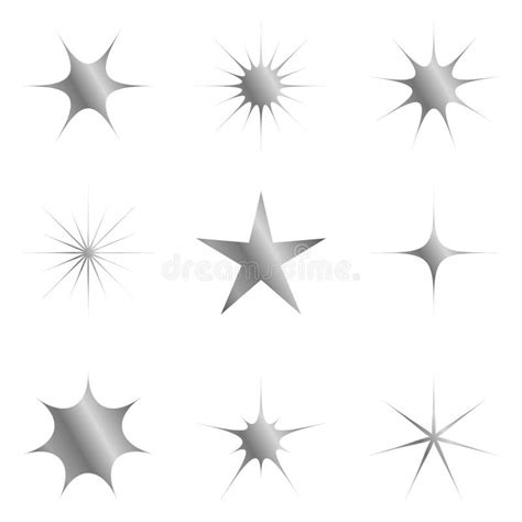 Set Of Silver Stars Metallic Star Vector Icons Stock Vector