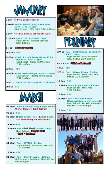 Hcc High School Ministry Winter Youth Group Calendar Youth Group