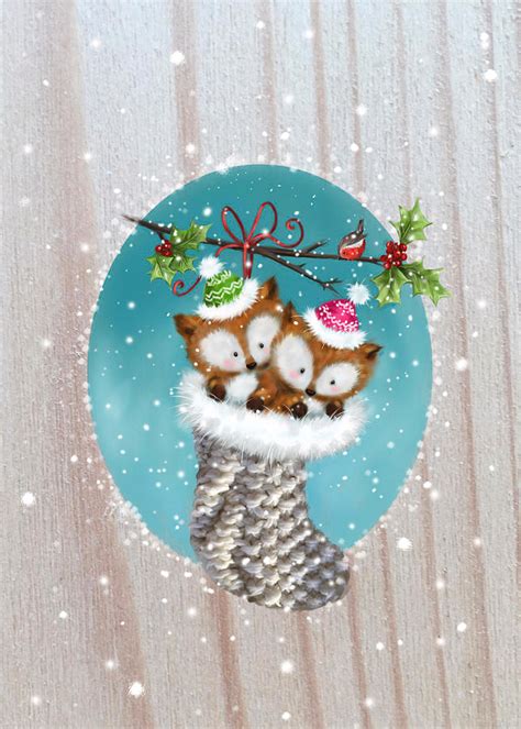 Animal Mixed Media Two Fox 2 By Makiko Christmas Crafts Diy Cute