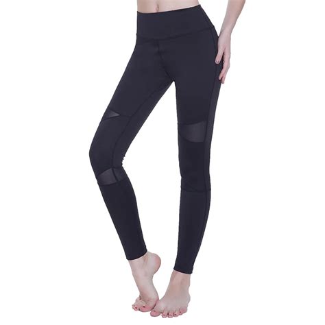 women fitness yoga sports slim black leggings sexy mesh splice tights