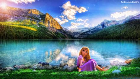 Rapunzel Sit Grass Lake Tangled Parispic Disney Fan Art 35459783