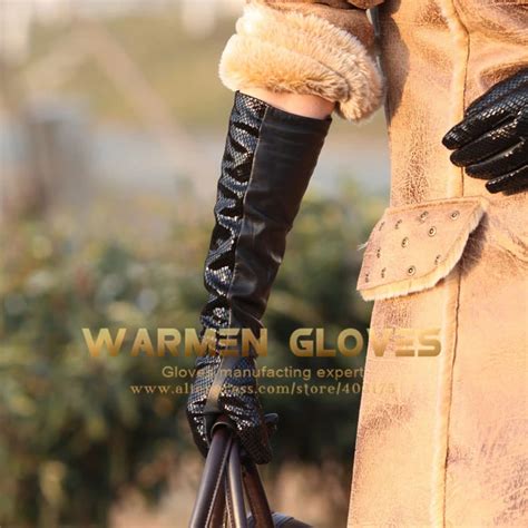 Warmen Fashion Free Shipping Shining Long Eblow Driving Women Geniune Leather Gloves L041nn