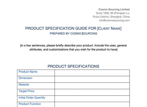 Product Design Specification Template