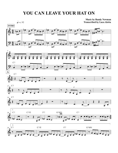 You Can Leave Your Hat On Arr Luca Aletta Sheet Music Joe Cocker Lead Sheet Fake Book