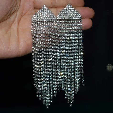 New Shiny Rhinestone Long Chain Dangle Earrings For Women Fashion Jewelry Evening Dress