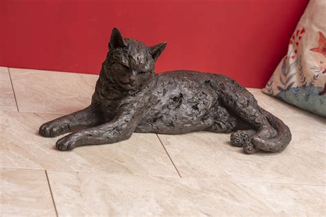 Lying Cat Animal Statue Large Bronze Ornament Bronze Resin Etsy