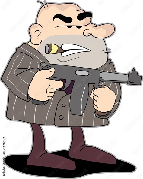 cartoon of a mobster with a machine gun stock vector adobe stock