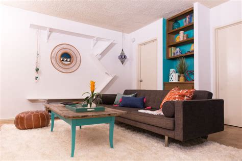 Bohemian Cat-Friendly Living Room Makeover | Room makeover, Living room makeover, Living room carpet