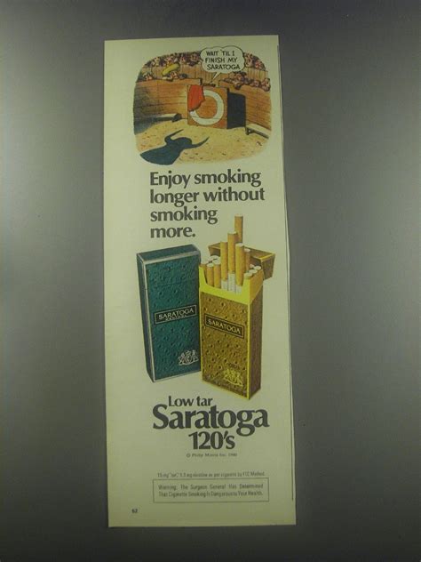 1980 Saratoga 120s Cigarettes Ad Enjoy Smoking Longer Without