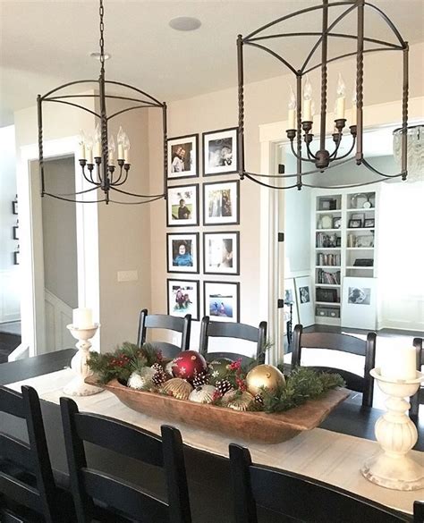 You can include decor on the wall, off to the side or even above the dining area. Holiday centerpiece, Christmas dough bowl with ornaments ...