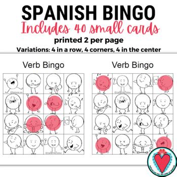 Spanish Verb Bingo ESL Verb Bingo By Senora Lee For The LOVE Of Spanish
