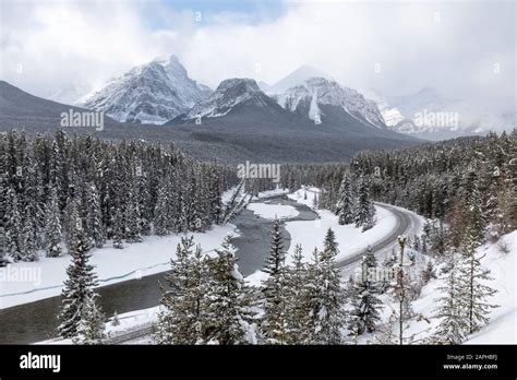 Winter View Of Morants Curve On The Railway Though Banff National Park