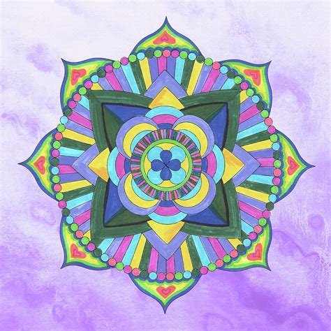 Hand Painted Watercolor Mandala Meditation On Purple Painting By Irina