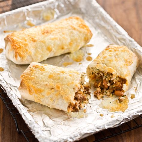Fold up the bottom to cover the filling. Beef-and-Bean Burritos