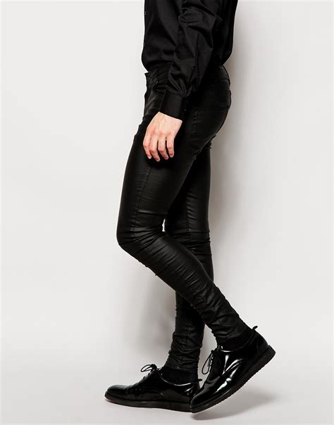 Lyst Asos Extreme Super Skinny Jeans In Leather Look In Black For Men