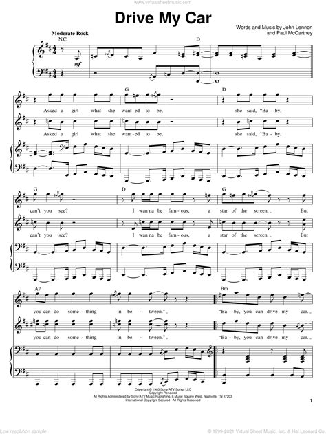 Sonic may be fading out, but that doesn't mean there isn't a fun and sporty compact car available that'll strike a chord with drivers. Beatles - Drive My Car sheet music for voice and piano PDF