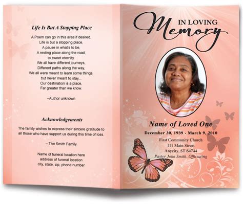 Butterfly Funeral Program Template Diy Funeral Programs Funeral