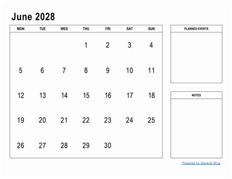 June 2028 Monthly Planner