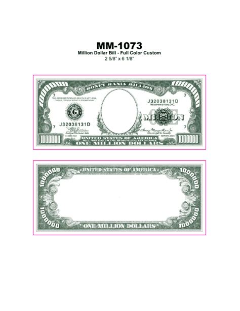 Full Color Million Dollar Bill Template Download Printable Pdf