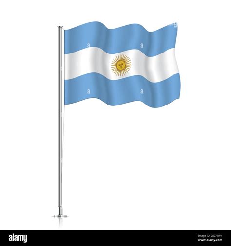 Argentina Flag Waving On A Metallic Pole The Official Flag Of Argentine Isolated On A White
