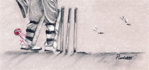 Cricket Drawing Print Of Batsman Being Bowled Art Paulette Farrell