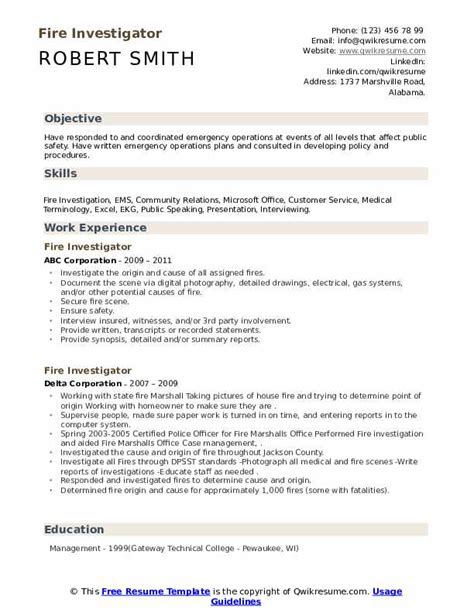 Fire Investigator Resume Samples Qwikresume