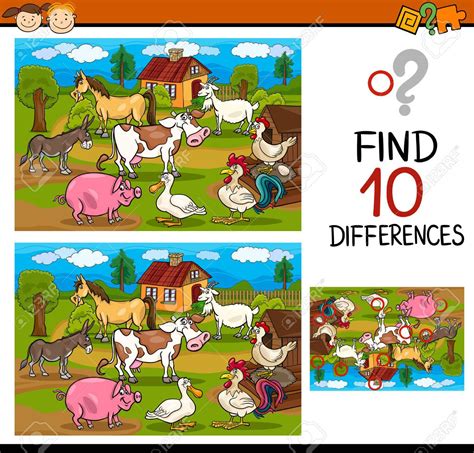 Cartoon Illustration De Trouver Les Différences Jeu Éducatif Pour Les