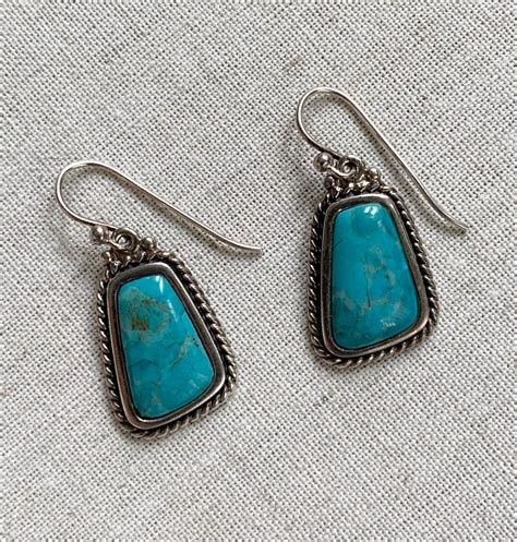 Long Turquoise Dangle Earrings Vintage Barse Designer Signed Native