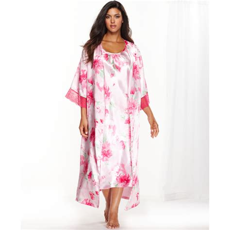 Jones New York Plus Size Printed Satin Robe In Pink Lyst
