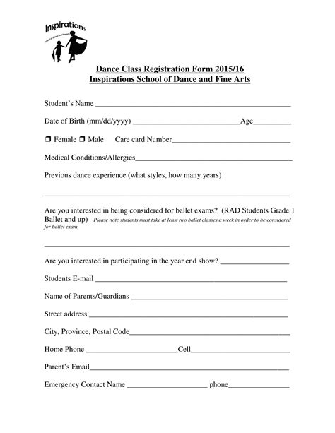 Dance Registration Form Template Free