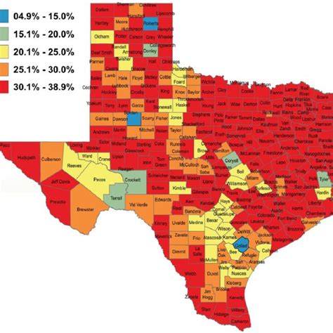 Percentage Hispanic Population Uninsured By Texas Counties Map Created Download Scientific