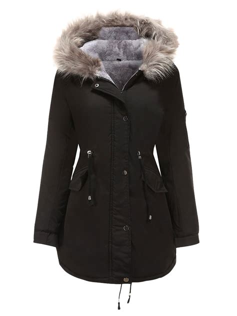 Ladies Fleece Lining Coat Womens Winter Warm Thicken Long Parka Jackets