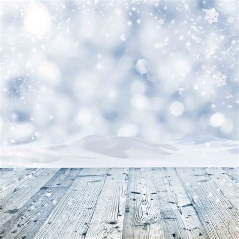 Bokeh Snow White Background With Wood Floor For Holiday Backdrop