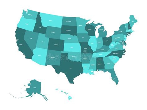 Map Of United States Of America Usa In Four Shades Of Turquoise Blue
