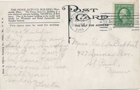 Minneapolis Mn The Pence Automobile Co Building Postcard 1914 7