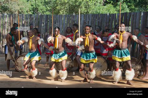 Four Men Performing Traditional Dance Mantenga Cultural Village