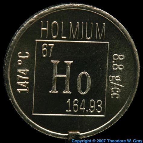 Element coin, a sample of the element Holmium in the Periodic Table
