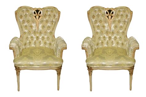 French Rococo Hollywood Regency Tufted Gold Arm Chairs - a ...