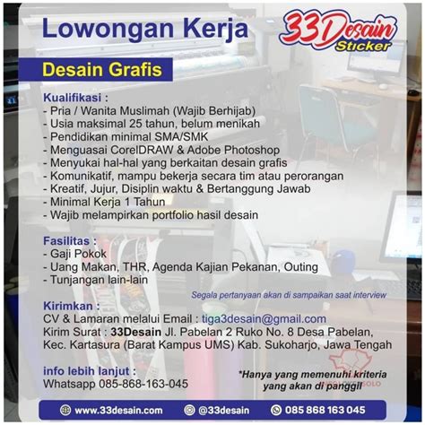 Lazada indonesia pusat belanja online yang menawarkan berbagai macam jenis produk mulai dari. Lowongan Kerja Karyawan 33 Desain Sticker Sukoharjo - INFO LOKER SOLO