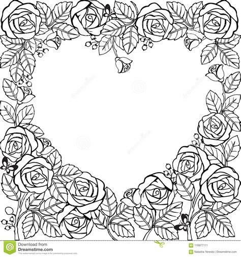 Flower Frame With Roses And Heart Flower Frame For Coloring Page