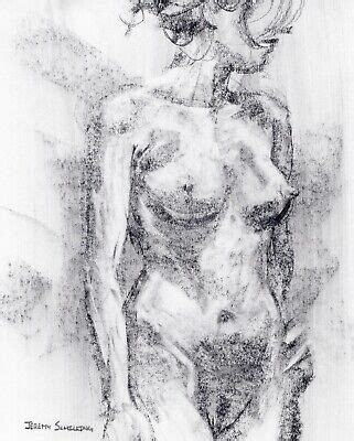 Female Nude Figure Original Graphite Drawing Naked Woman Long Beautiful