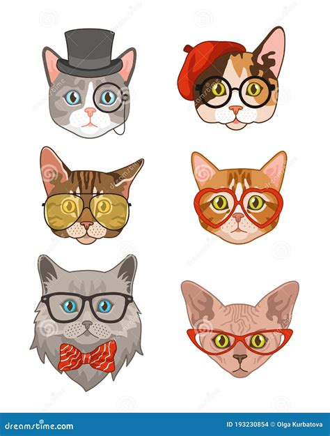 Hipster Cat Funny Cats Avatar With Hats And Bow Tie Glasses And