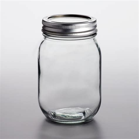 Choice 16 Oz Pint Regular Mouth Glass Canning Mason Jar With Silver