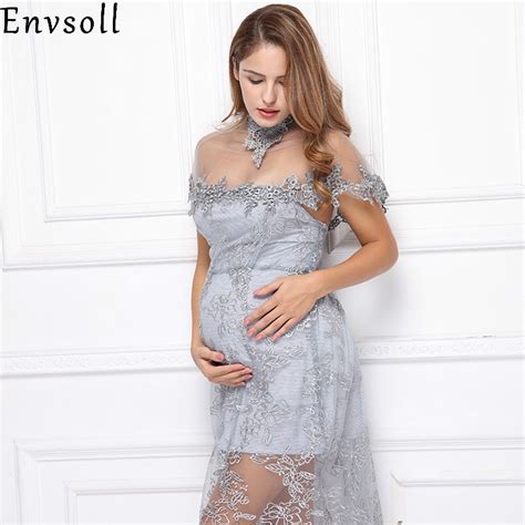 Envsoll Maternity Dresses Lace Flower Dress Pregnant Photography Props