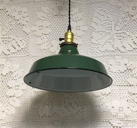Vintage 12 Green Porcelain Enamel Hanging Barn Light Fixture Plug In