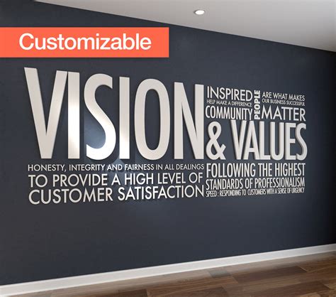 Vision And Values 3d Letters Office Wall Art Wall Decal Etsy