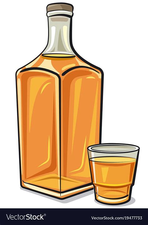 Whiskey Bottle With A Glass Royalty Free Vector Image Bottle Drawing