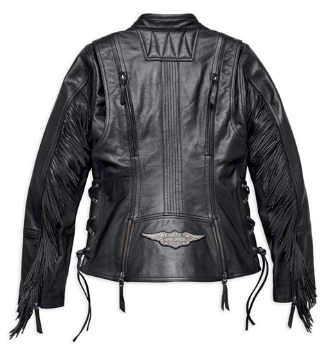 Harley Davidson Boone Fringed Leather Jacket Womens Black Harley