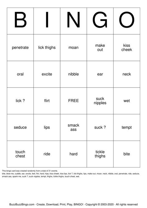 Sex Bingo Cards To Download Print And Customize