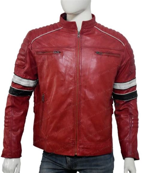 Mens Cafe Racer Black And White Stripe Jacketleather Jacket